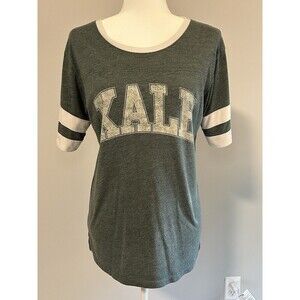“Kale” Green Crew Neck Striped Sleeve Tee Women’s Small